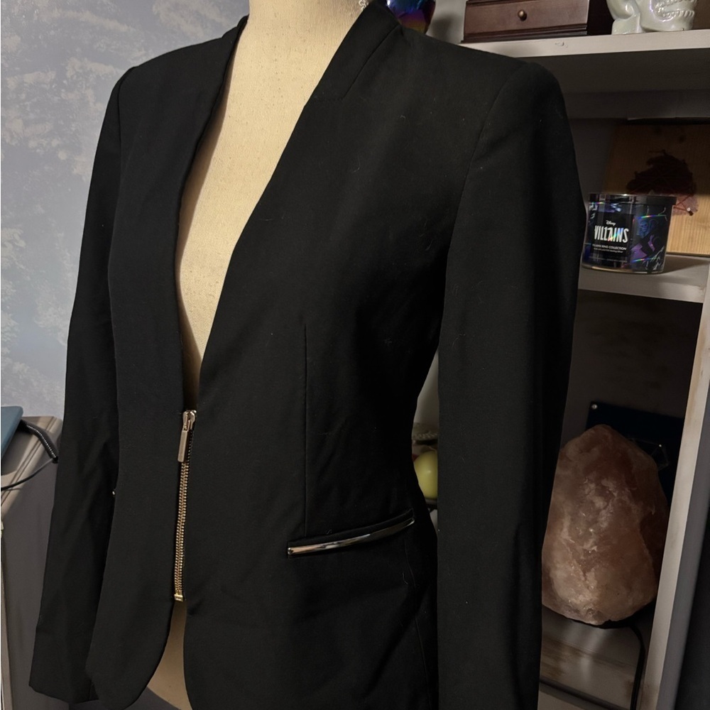 Zara Black Zip Front Blazer XS Tailored Minimalist Work Office Jacket - Picture 3 of 11